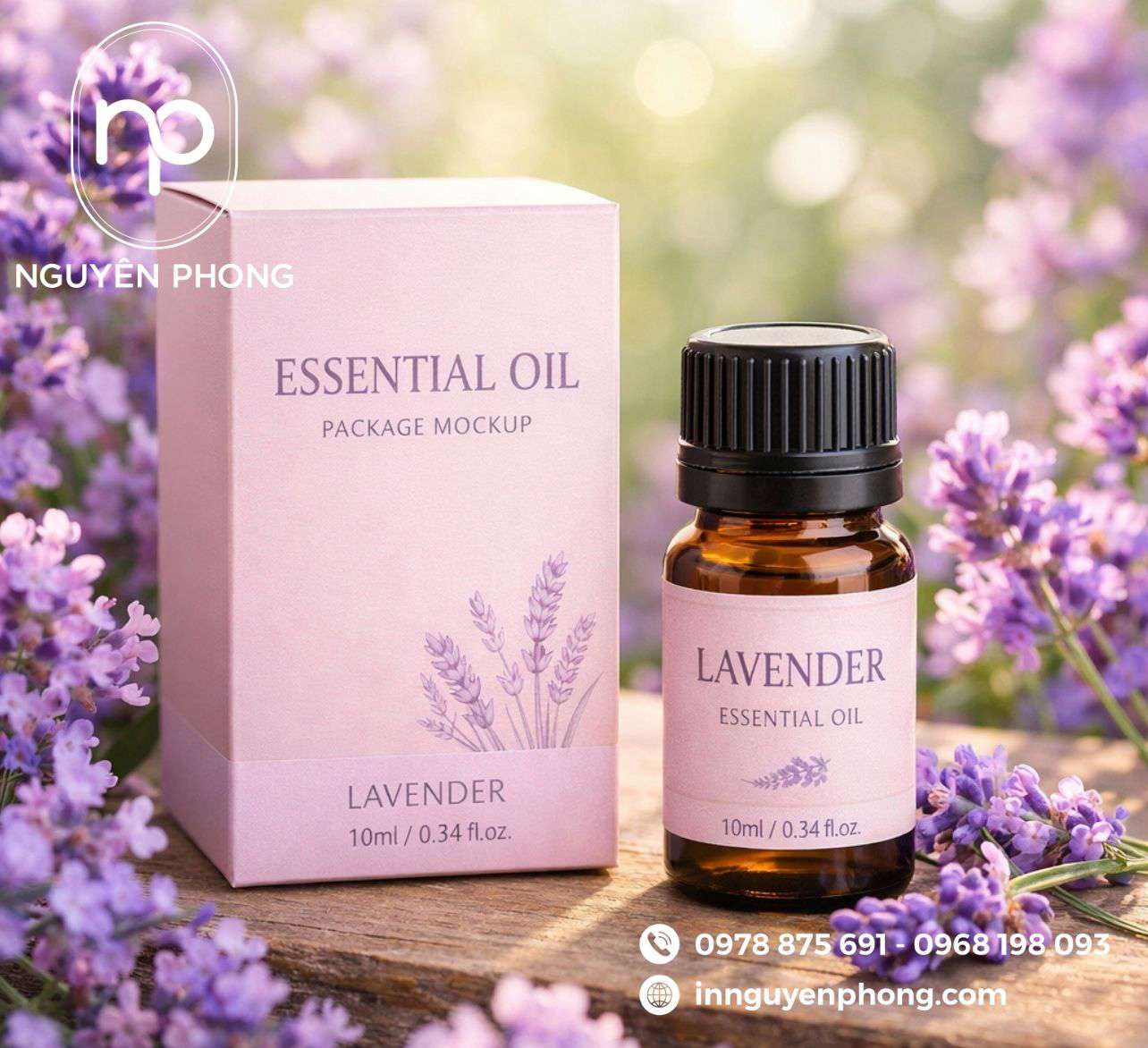 Mẫu in hộp đựng tinh dầu hoa oải hương 